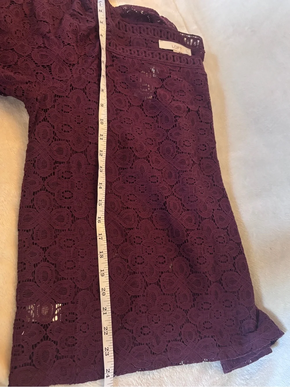 NWT LOFT Plum Lace Blouse Medium Square Neck Crochet Eyelet Puff Sleeve Top